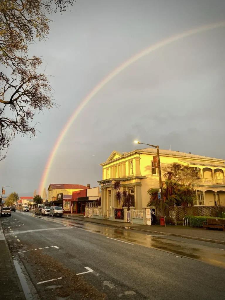 downtown_takaka_1200 Rainbow over Tākaka